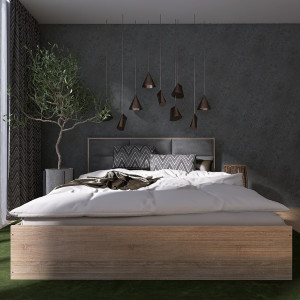 Pat cu baza de saltea din PAL KL-1600 Light 160x200 cm, Stejar Sonoma