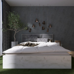 Pat cu baza de saltea din PAL KL-1600 Light 160x200 cm, Stejar kraft alb