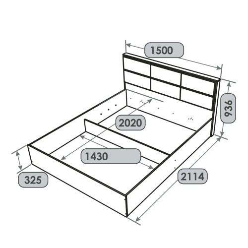 Pat cu baza de saltea din PAL KL-1400 Light 140x200 cm, Stejar kraft alb