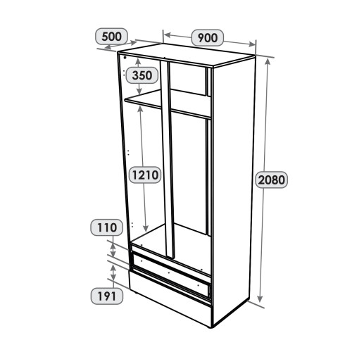 Dulap cu doua usi Light ShL-2 cu sertare, Stejar kraft alb Dulap cu doua usi Light ShL-2 cu sertare, Stejar kraft alb