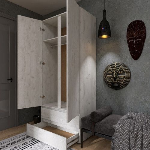 Dulap cu doua usi Light ShL-2 cu sertare, Stejar kraft alb Dulap cu doua usi Light ShL-2 cu sertare, Stejar kraft alb