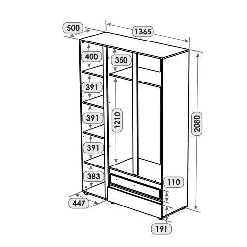 Dulap cu trei usi Light ShL-3, Stejar kraft alb Dulap cu trei usi Light ShL-3, Stejar kraft alb