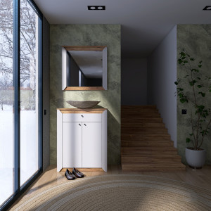 Mobilier de hol Nordic 2, Stejar kraft gold, Alb