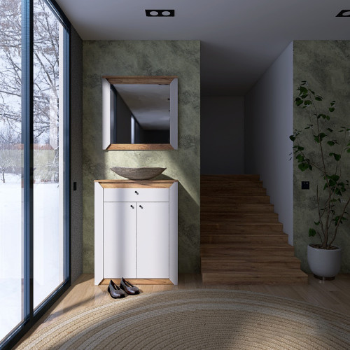 Mobilier de hol Nordic 2, Stejar kraft gold, Alb