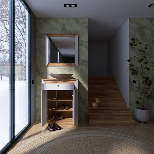 Mobilier de hol Nordic 2, Stejar kraft gold, Alb Mobilier de hol Nordic 2, Stejar kraft gold, Alb