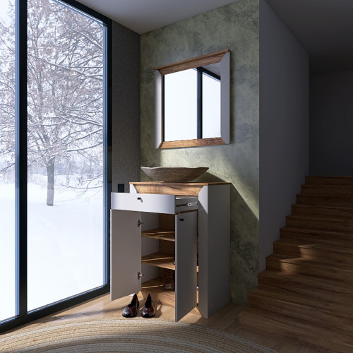 Mobilier de hol Nordic 2, Stejar kraft gold, Alb Mobilier de hol Nordic 2, Stejar kraft gold, Alb
