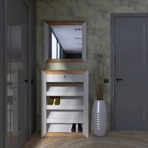 Mobilier de hol Nordic 3, Stejar kraft gold, Alb