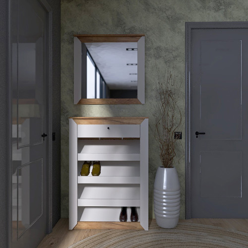 Mobilier de hol Nordic 3, Stejar kraft gold, Alb