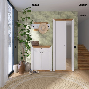Mobilier de hol Nordic 5, Stejar kraft gold, Alb