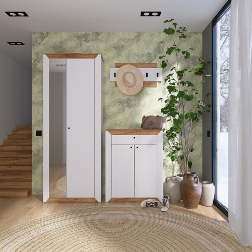 Mobilier de hol Nordic 5, Stejar kraft gold, Alb Mobilier de hol Nordic 5, Stejar kraft gold, Alb