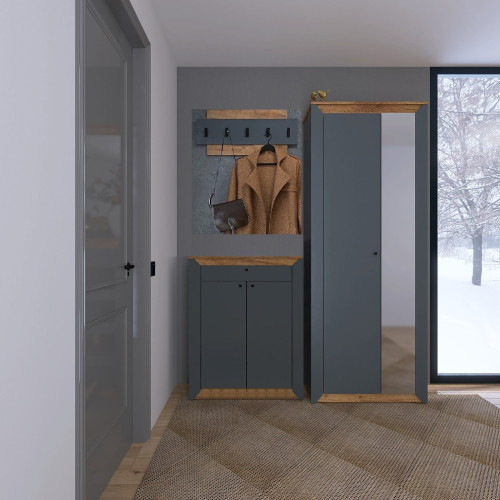 Mobilier de hol Nordic 5, Stejar kraft gold, Grafit