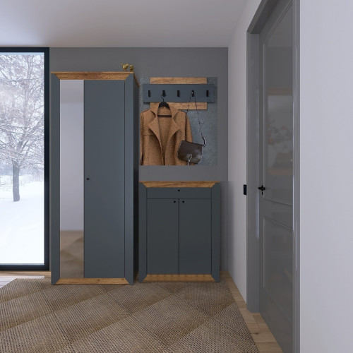 Mobilier de hol Nordic 5, Stejar kraft gold, Grafit
