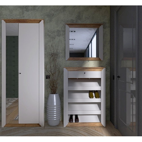 Mobilier de hol Nordic 6, Stejar kraft gold, Alb Mobilier de hol Nordic 6, Stejar kraft gold, Alb