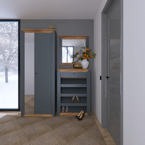 Mobilier de hol Nordic 6, Stejar kraft gold, Grafit Mobilier de hol Nordic 6, Stejar kraft gold, Grafit