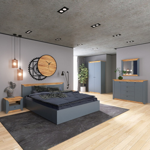 Set Dormitor Nordic 1, pat 160x200 cm, Stejar kraft gold, Grafit