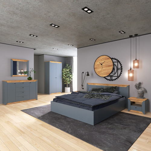 Set Dormitor Nordic 1, pat 160x200 cm, Stejar kraft gold, Grafit