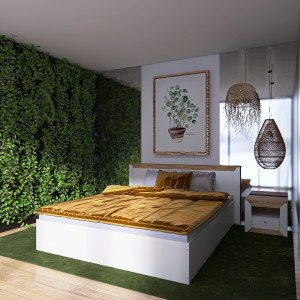 Set Dormitor Nordic 2, pat 160x200 cm, Stejar kraft gold, Alb