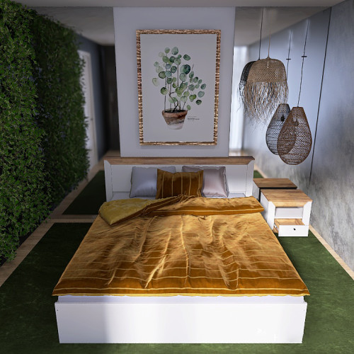 Set Dormitor Nordic 2, pat 160x200 cm, Stejar kraft gold, Alb