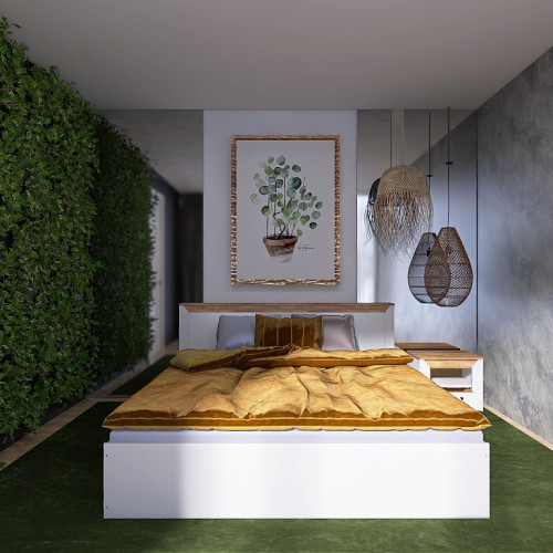 Set Dormitor Nordic 2, pat 160x200 cm, Stejar kraft gold, Alb