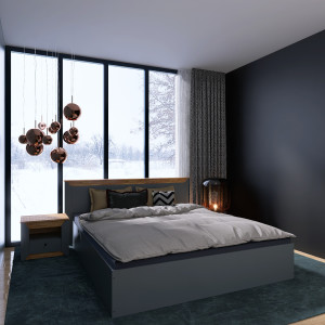 Set Dormitor Nordic 2, pat 160x200 cm, Stejar kraft gold, Grafit