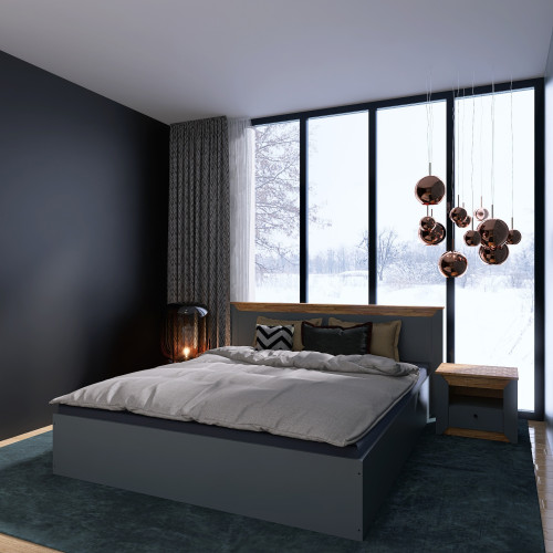 Set Dormitor Nordic 2, pat 160x200 cm, Stejar kraft gold, Grafit