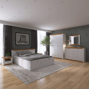 Set Dormitor Nordic 3, pat 160x200 cm, Stejar kraft gold, Alb