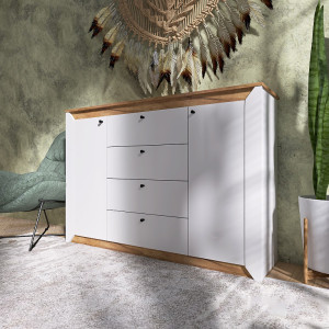 Comoda 1400 Nordic, Stejar kraft gold, Alb