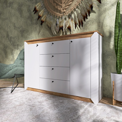 Comoda 1400 Nordic, Stejar kraft gold, Alb