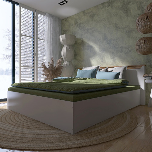 Set Dormitor Nordic 3, pat 160x200 cm, Stejar kraft gold, Alb