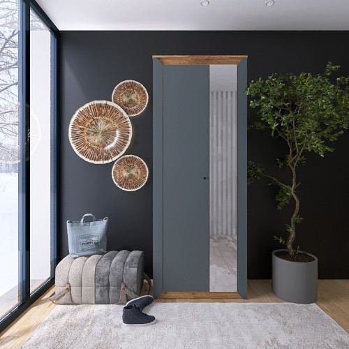 Dulap închis cu oglindă 800 Nordic, Stejar kraft gold, Grafit
