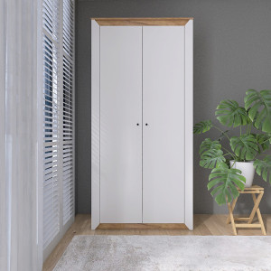 Dulap cu doua usi 990 Nordic, Stejar kraft gold, Alb