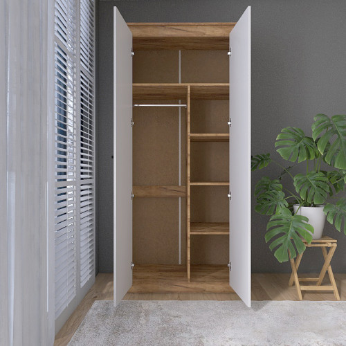 Dulap cu doua usi 990 Nordic, Stejar kraft gold, Grafit