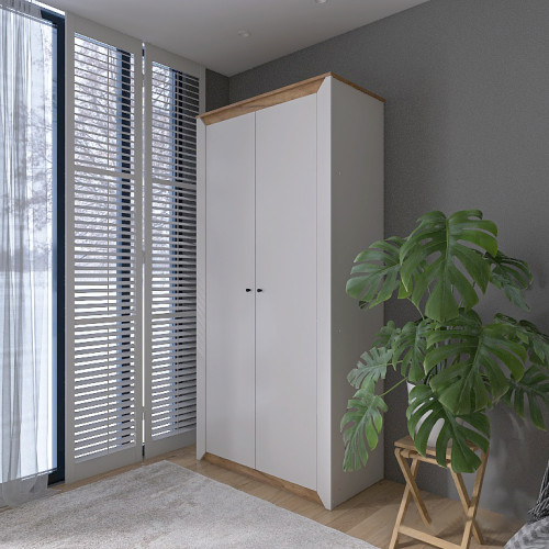 Dulap cu doua usi 990 Nordic, Stejar kraft gold, Grafit