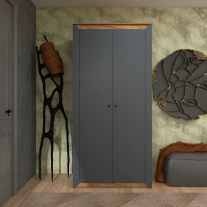 Dulap cu doua usi 990 Nordic, Stejar kraft gold, Grafit