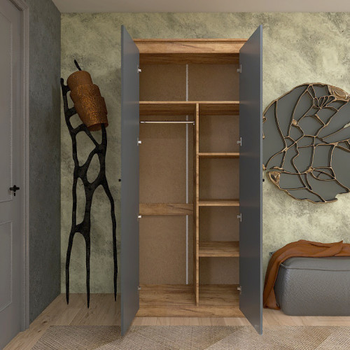Dulap cu doua usi 990 Nordic, Stejar kraft gold, Grafit