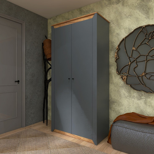 Dulap cu doua usi 990 Nordic, Stejar kraft gold, Grafit