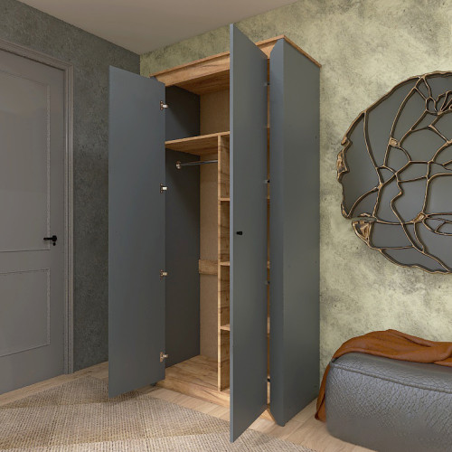 Dulap cu doua usi 990 Nordic, Stejar kraft gold, Grafit