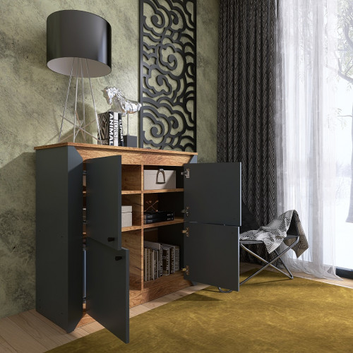 Dulap 4 uși 980 Nordic, Stejar kraft gold, Grafit