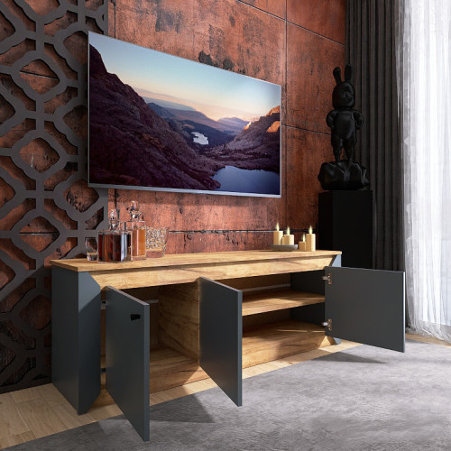 Dulap TV 1500 Nordic, Stejar kraft gold, Grafit
