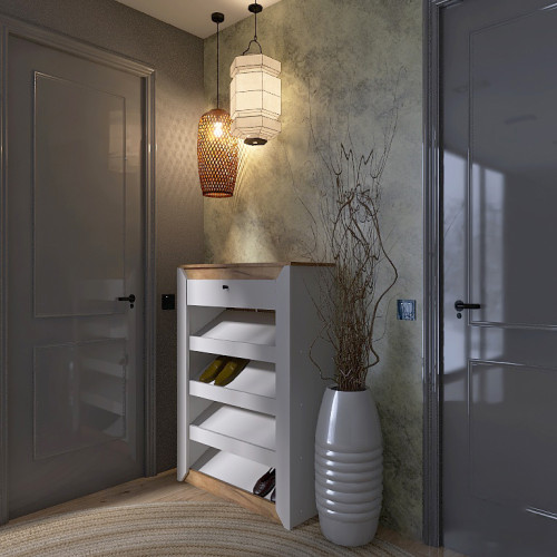 Mobilier de hol Nordic 6, Stejar kraft gold, Alb Mobilier de hol Nordic 6, Stejar kraft gold, Alb