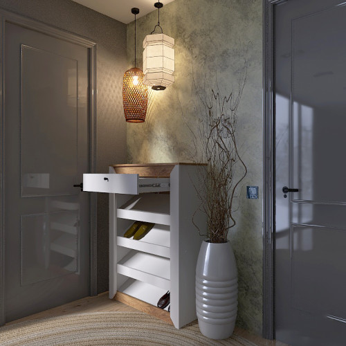 Mobilier de hol Nordic 6, Stejar kraft gold, Alb Mobilier de hol Nordic 6, Stejar kraft gold, Alb