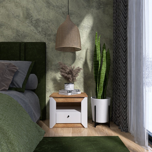 Dulap de noptiera 500 Nordic, Stejar kraft gold, Grafit Dulap de noptiera 500 Nordic, Stejar kraft gold, Grafit