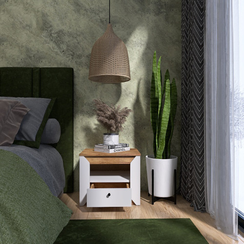 Dulap de noptiera 500 Nordic, Stejar kraft gold, Alb Dulap de noptiera 500 Nordic, Stejar kraft gold, Alb