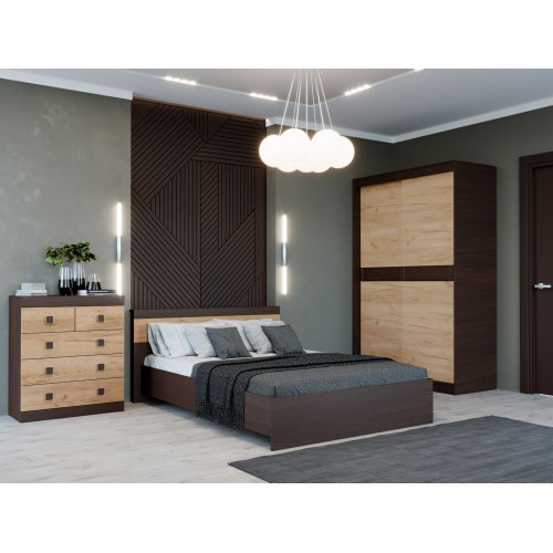 Set de dormit Sonata 15, Wenge inchis, Stejar kraft gold Set de dormit Sonata 15, Wenge inchis, Stejar kraft gold