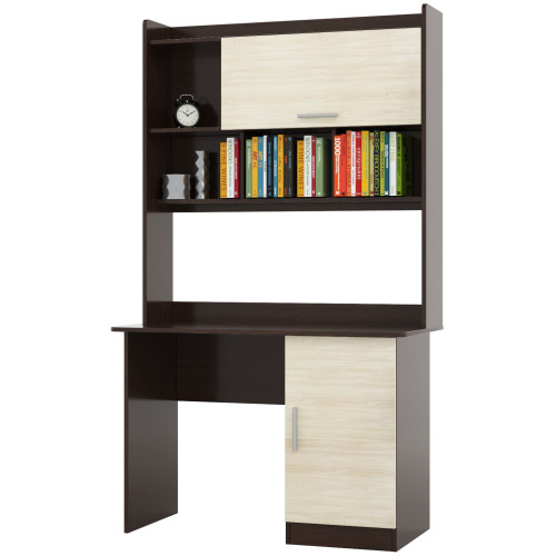 Birou de calculator cu suprastructura Scolar-5, Wenge inchis, Stejar de lapte