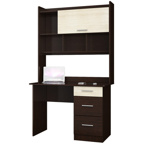 Birou de calculator cu suprastructura Scolar-4, Wenge inchis, Stejar de lapte