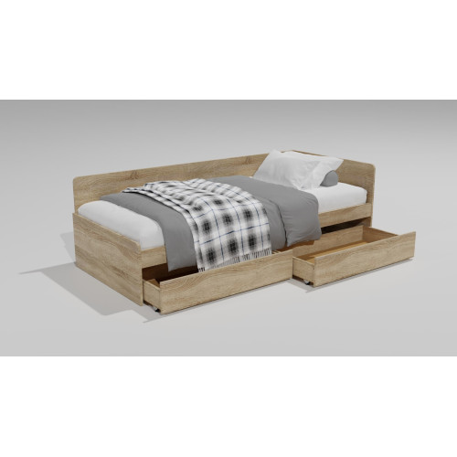 Pat cu sertare Sonata 800 cu cadru de saltea din PAL 82x190 cm, Stejar Sonoma