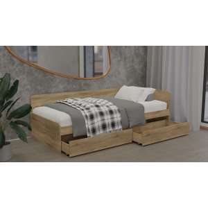 Pat cu sertare Sonata 800 cu cadru de saltea din PAL 82x190 cm, Stejar Sonoma