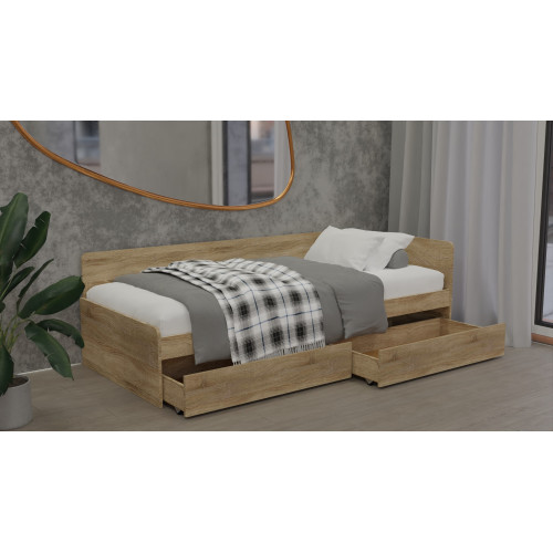Pat cu sertare Sonata 800 cu cadru de saltea din PAL 82x190 cm, Stejar Sonoma