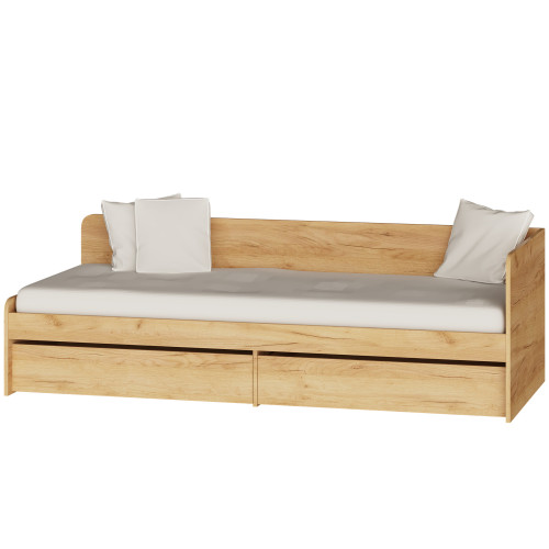 Pat cu sertare Sonata 800 cu cadru de saltea din PAL 82x190 cm, Stejar Kraft Alb